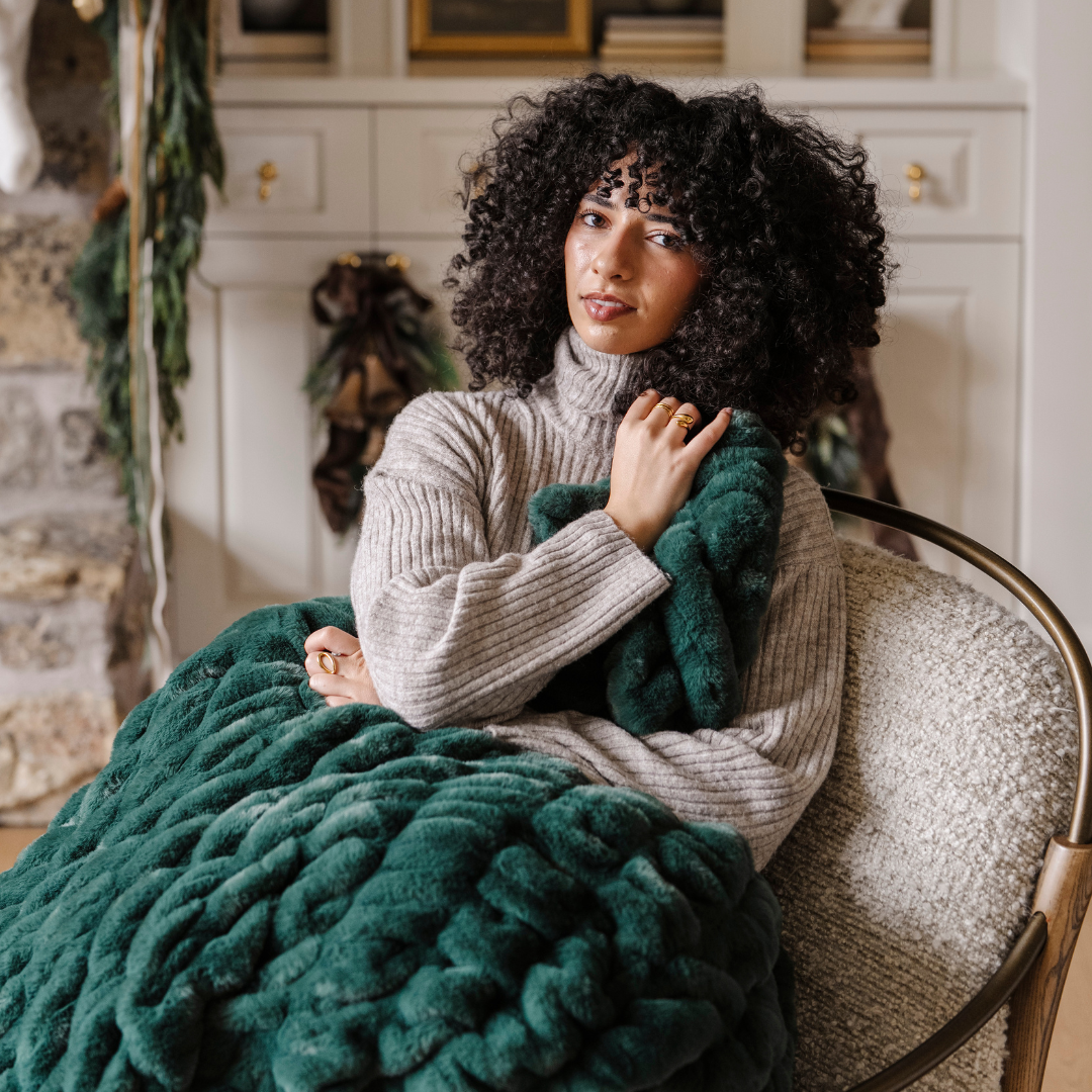 HOLIDAY DOUBLE RUCHED FAUX FUR THROW BLANKETS