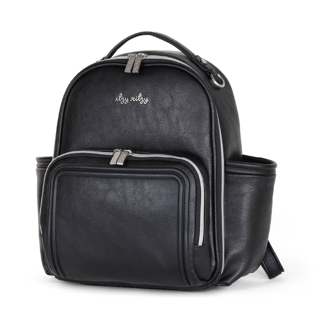 black leather backpack changing bag Itzy Ritzy Mini Plus Diaper Bag