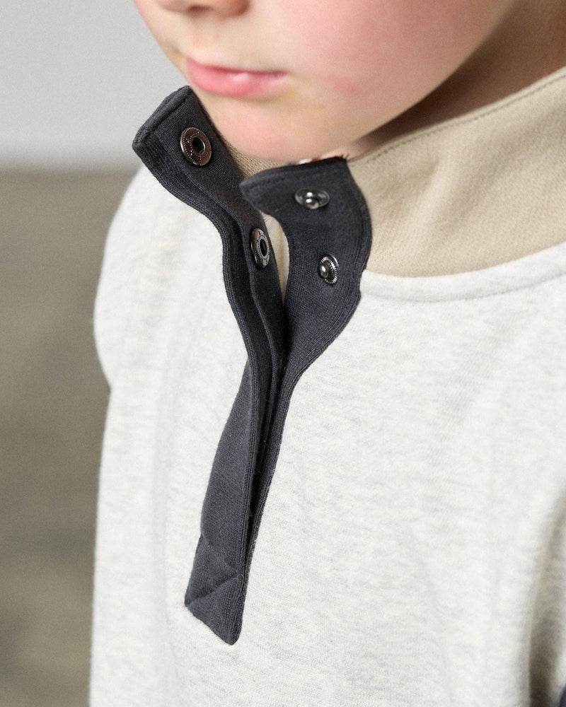 Colorblock Mockneck Pullover - Stone Grey