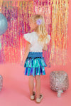 Ruffle Skort in Aqua Lamé