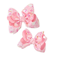 LAYERED LIGHT PINK SANTA PRINT HAIR BOW ON ALLIGATOR CLIP : 5.5" Huge