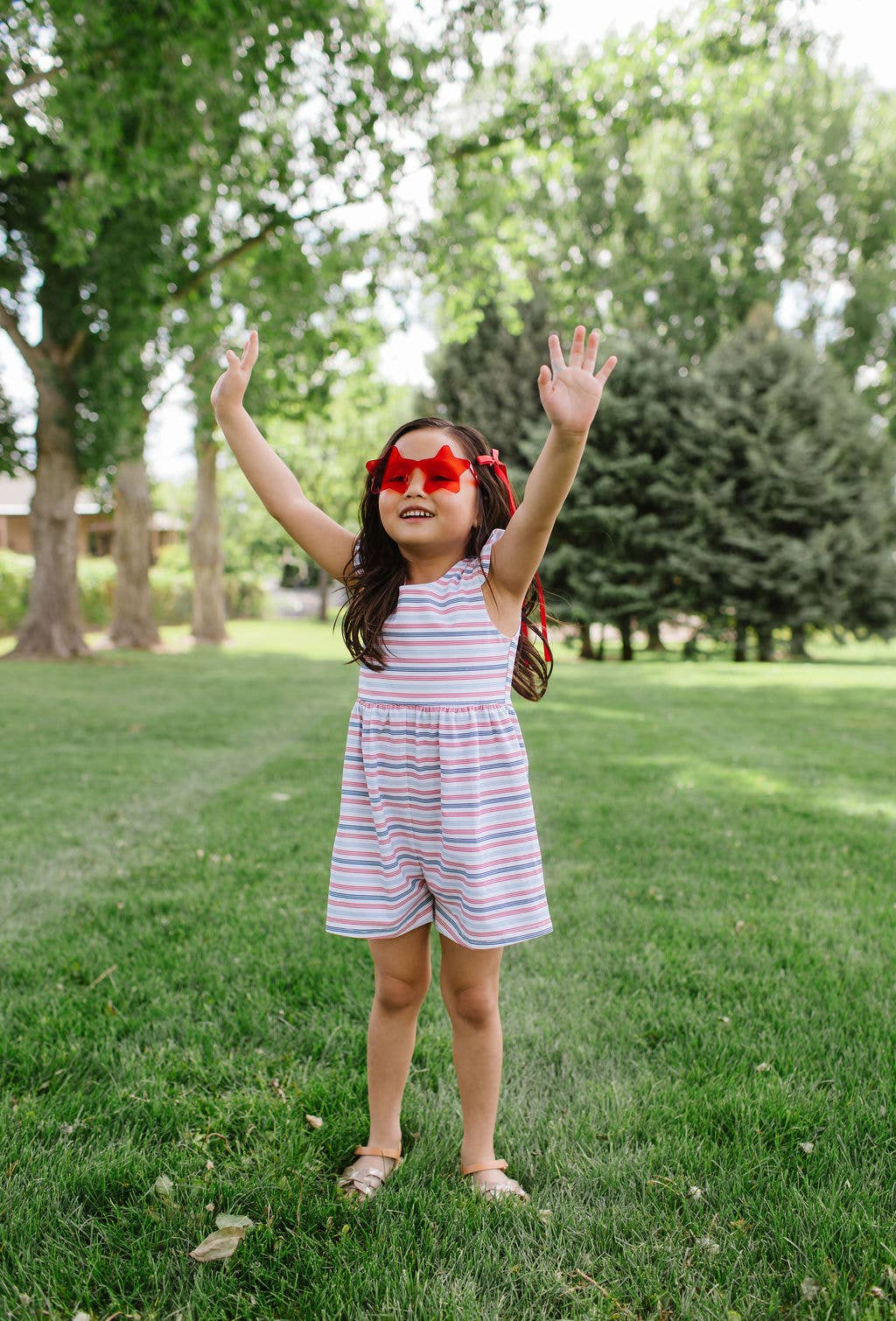 Macie Romper in Patriotic Stripe