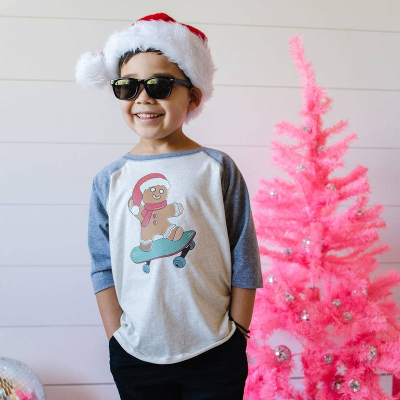 Gingerbread Skater Boy Christmas Shirt - Kids Holiday