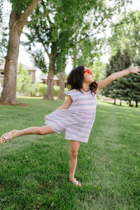 Macie Romper in Patriotic Stripe