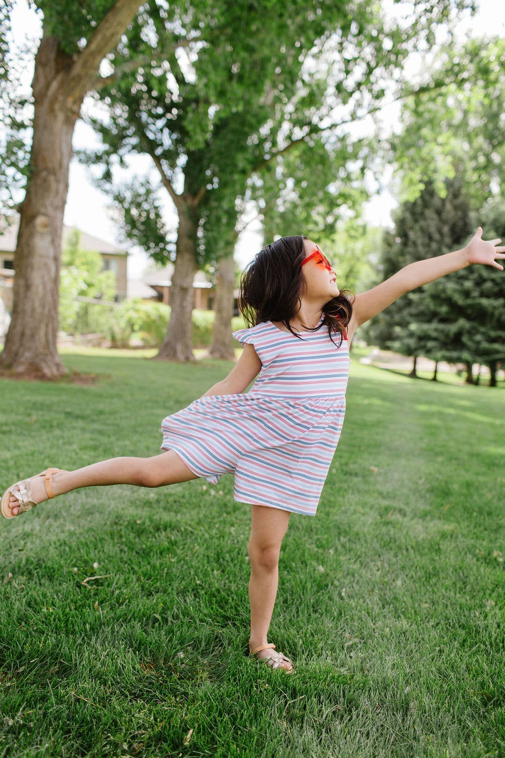 Macie Romper in Patriotic Stripe