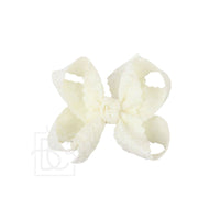 SCALLOPED LACE FLOWER BOW W/ KNOT ON ALLIGATOR CLIP:4.5" Large