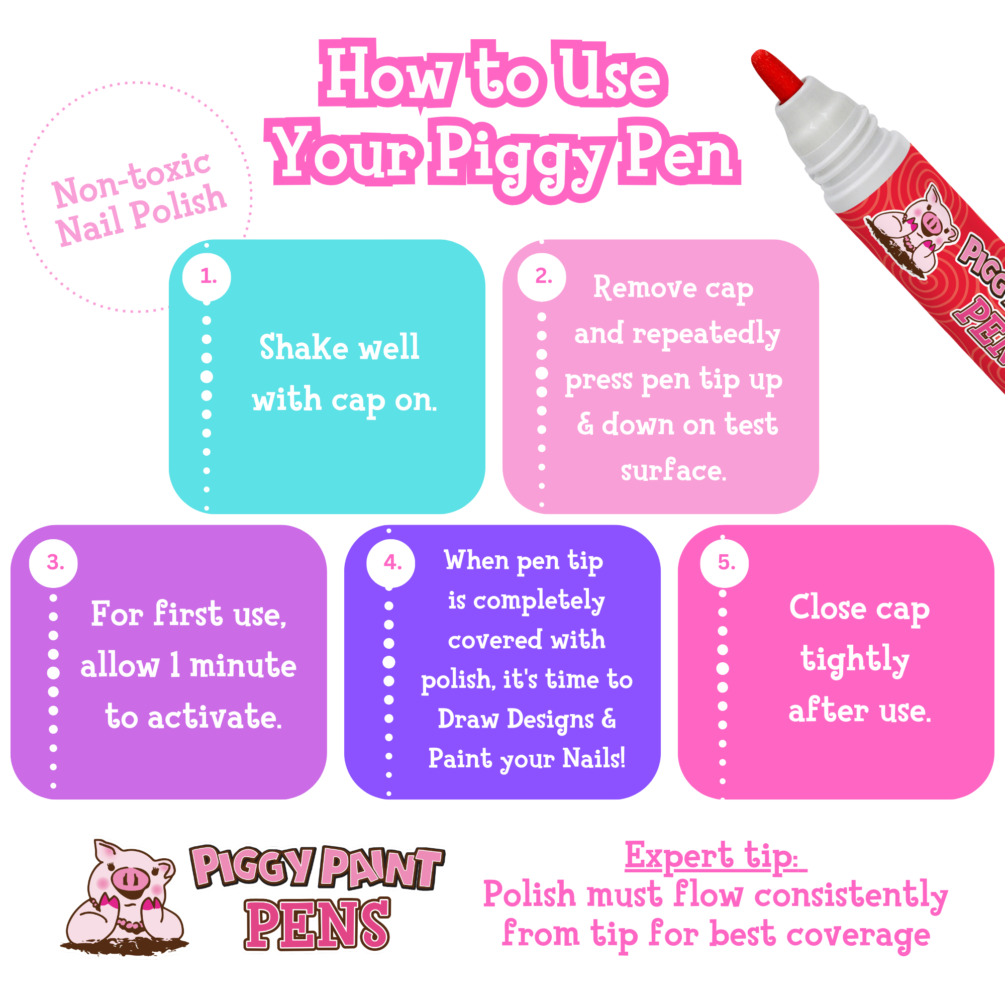 Razzle RED Piggy Paint Pen Non--Toxic Kids Nail Polish