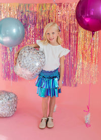Ruffle Skort in Aqua Lamé