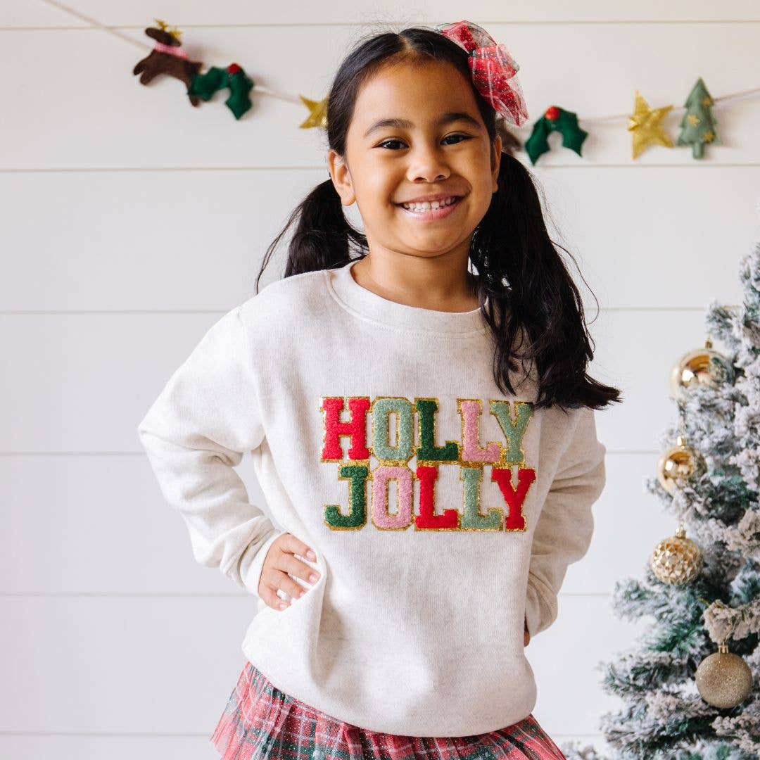 Holly Jolly Patch Christmas Sweatshirt - Kids Holiday