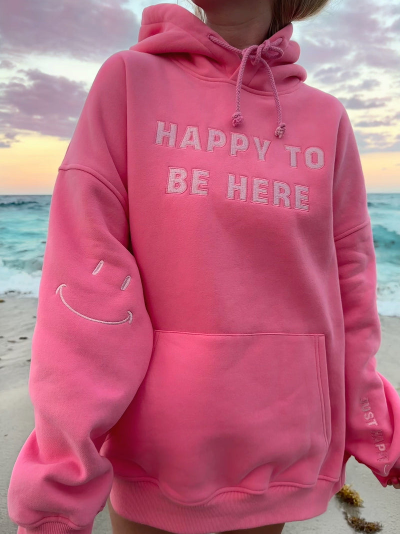 Sunkissed Coconut I Am Just Happy To Be Here Embroider Hoodie