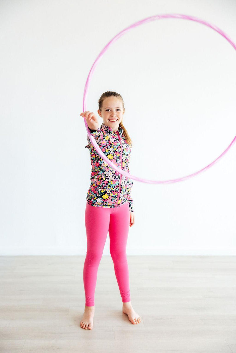 Mila & Rose Flexible Floral Full-Zip Ruffle Active Jacket