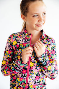 Mila & Rose Flexible Floral Full-Zip Ruffle Active Jacket