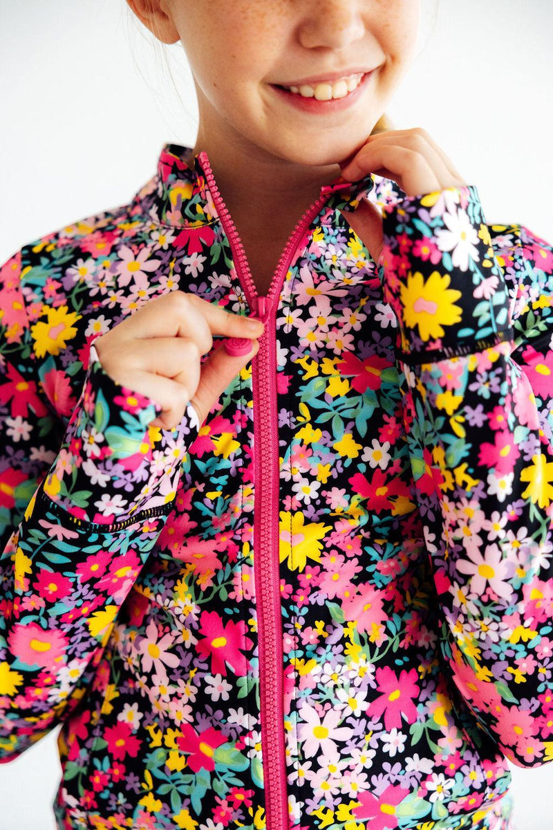 Mila & Rose Flexible Floral Full-Zip Ruffle Active Jacket