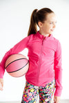 Mila & Rose Fuchsia Flash Full-Zip Ruffle Active Jacket