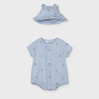 Mayoral Newborn Boy Romper and Hat Set | Sky