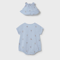 Mayoral Newborn Boy Romper and Hat Set | Sky