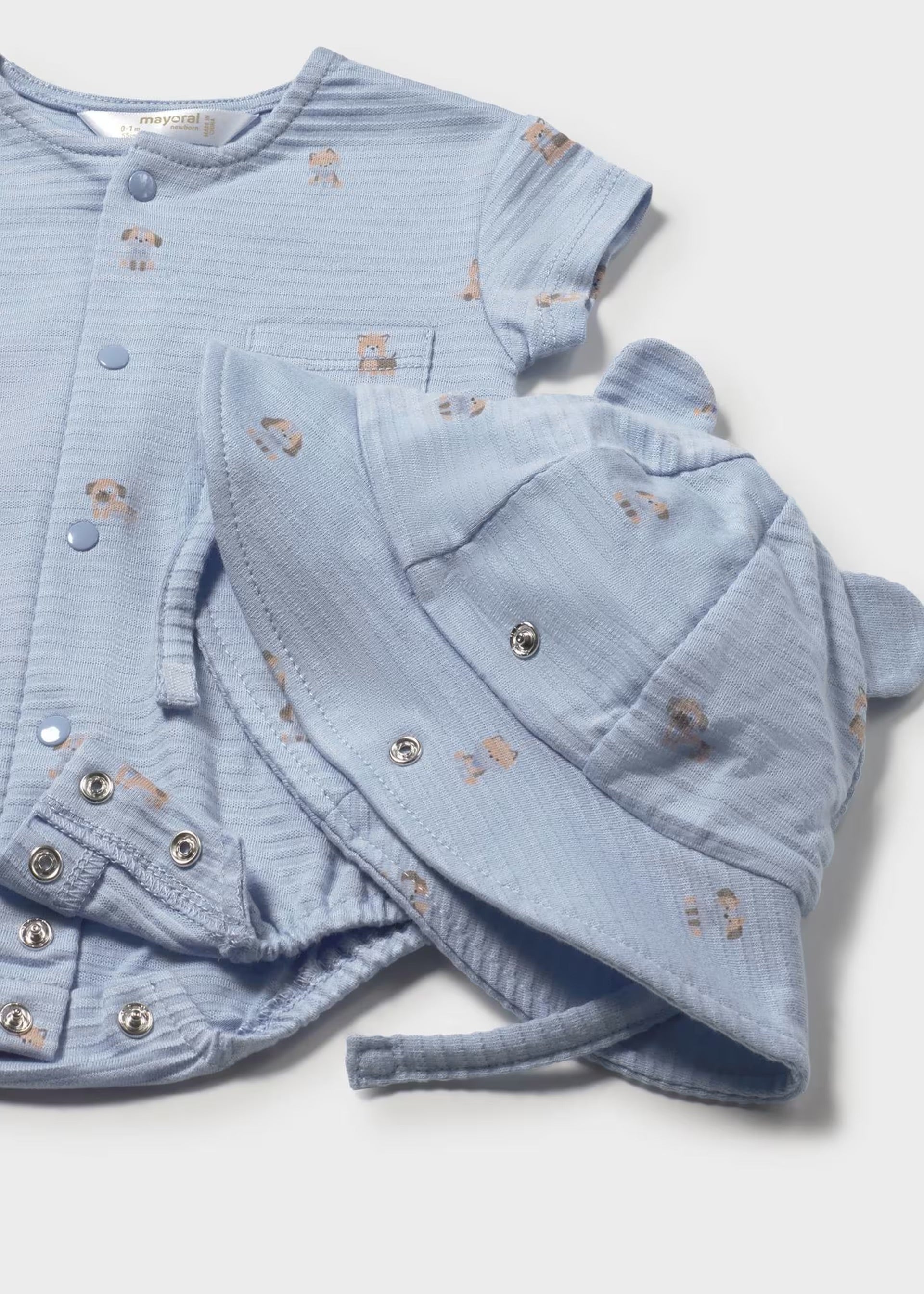 Mayoral Newborn Boy Romper and Hat Set | Sky