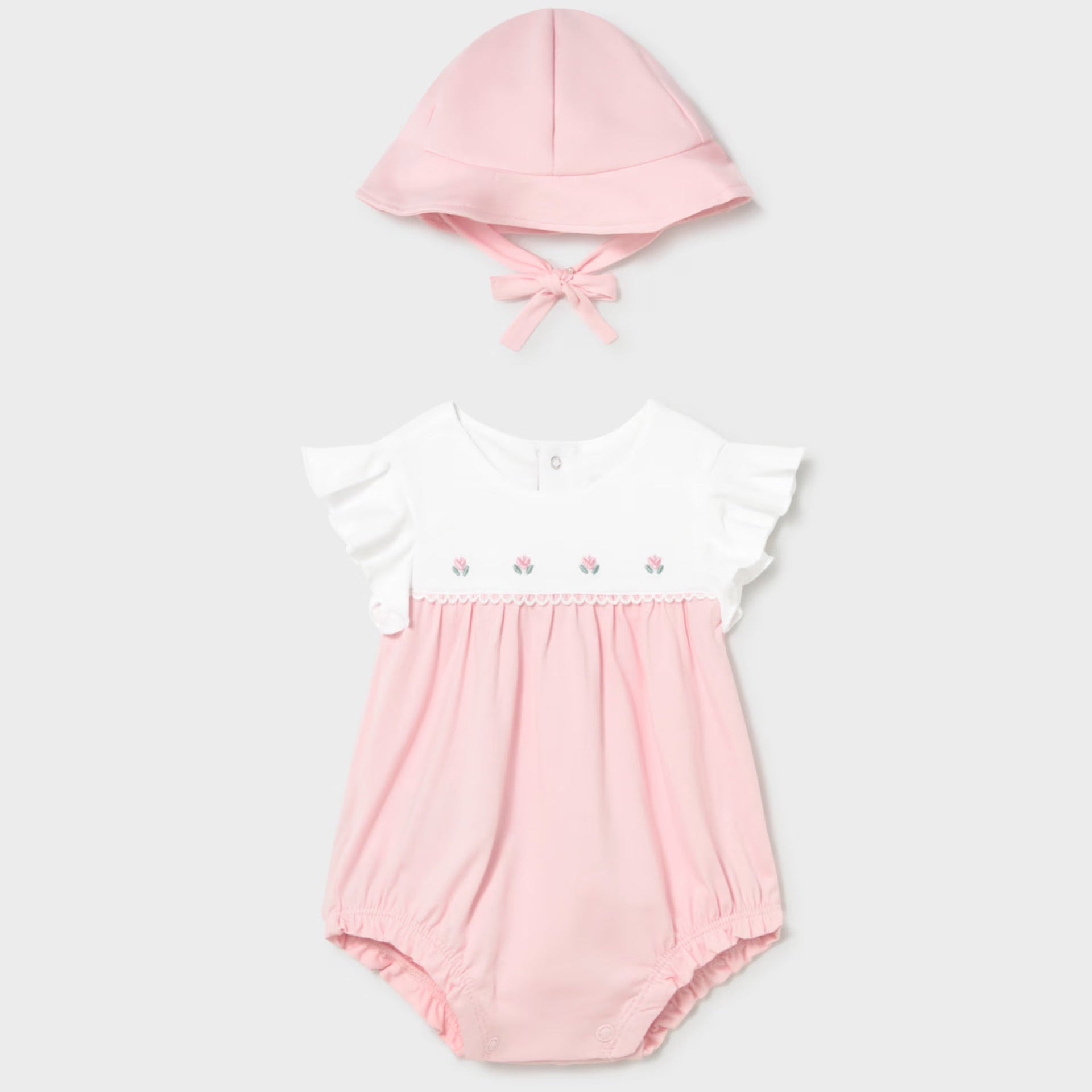 Mayoral Newborn Girl Floral Romper with Hat | Baby PInk