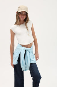 Tenly Rib Exposed Cap Slv Tee Ecru | Ecru