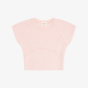 Tenly Rayon Rib Cap Sleeve Baseball Tee | Pink Moscato