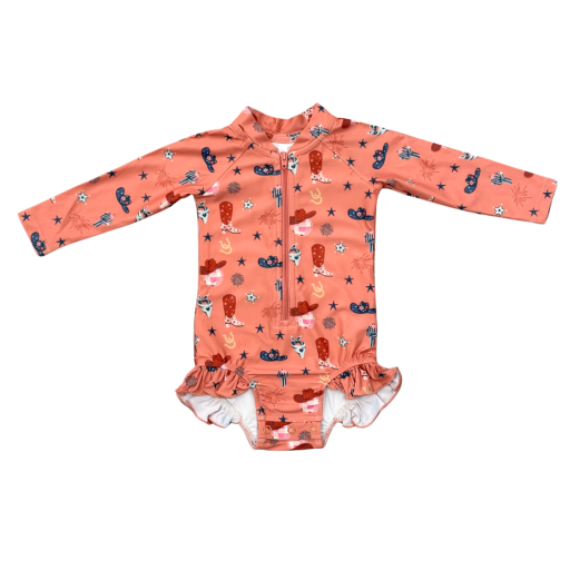 Babysprouts Clothing Company Girl's One-Piece Ruffle Rash Guard Swimsuit | American Cowgirl