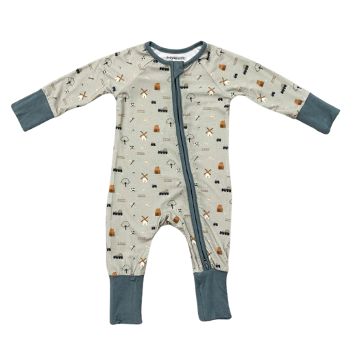 Babysprouts Clothing Company Long Sleeve Zip Romper | Farm