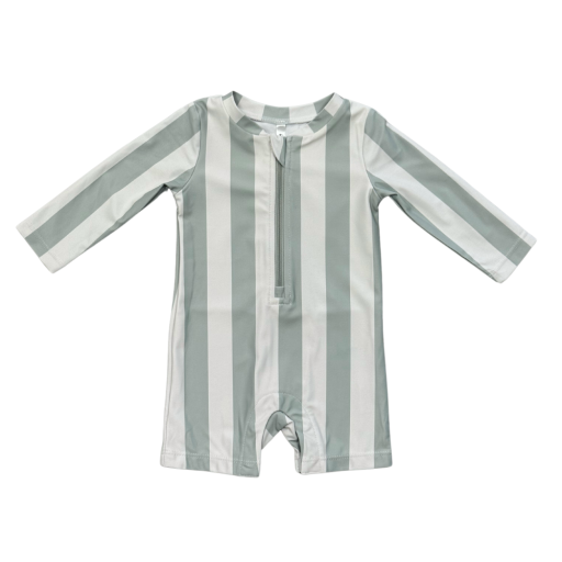 Babysprouts Clothing Company Baby One-Piece Rash Guard Swimsuit | Aqua Grey Stripe