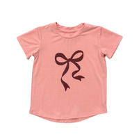 Babysprouts Clothing Company Girl's Short Sleeve Tee | Bow In Rose Brown