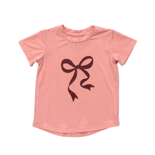 Babysprouts Clothing Company Girl's Short Sleeve Tee | Bow In Rose Brown