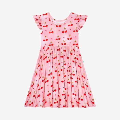 Very Cherry - Ruffled Capsleeve Basic Twirl Dress