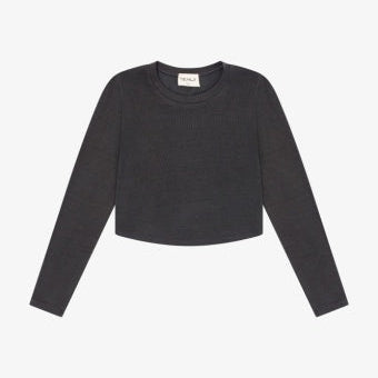 Tenly Rayon Rib Curved Hem Long Sleeve Top Dark Shadow | Dark Shadow