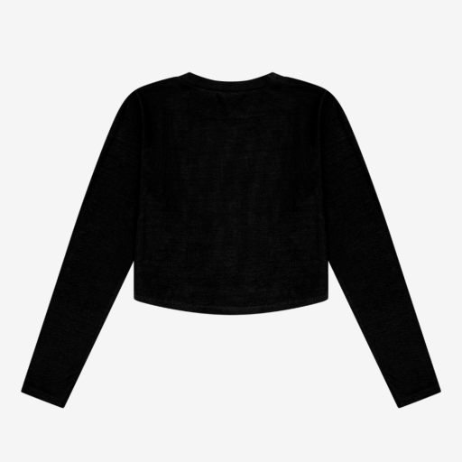 Tenly Rayon Rib Curved Hem Long Sleeve Top Black | Black