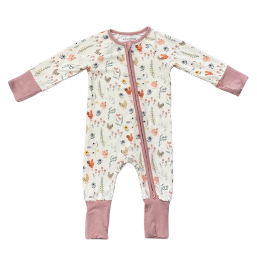 Babysprouts Clothing Company Long Sleeve Zip Romper | Floral Chicken