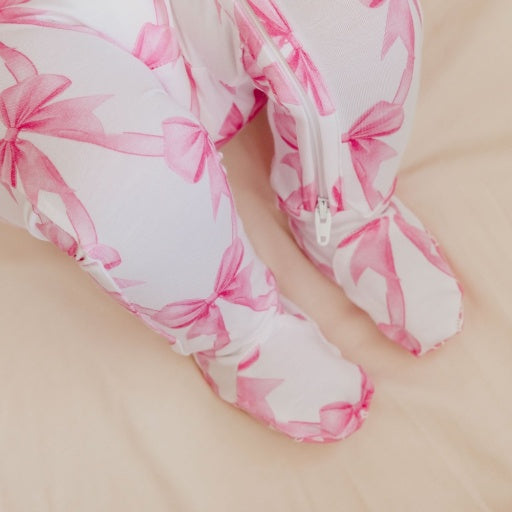 Copper Pearl Bamboo Zip-up Footie Pajama | Bow My Gosh