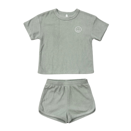 Babysprouts Clothing Company Short Sleeve Cotton Terry Set | Aqua Grey