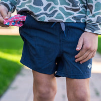 Burlebo Youth Athletic Short | Heather Navy | American Flag Liner