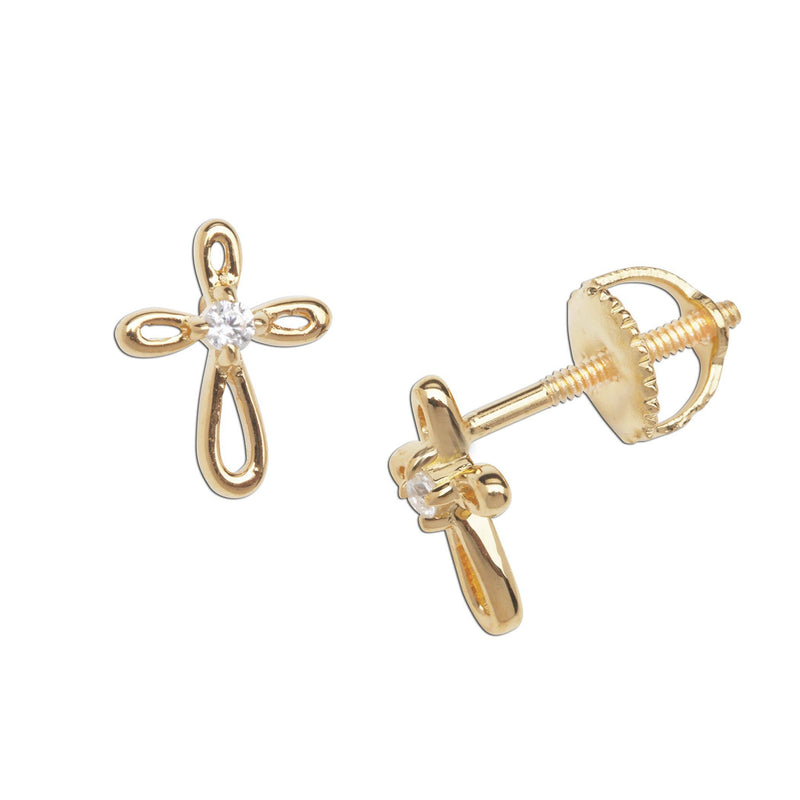 14K Gold-Plated Infinity Cross Earrings Baby Baptism Gift