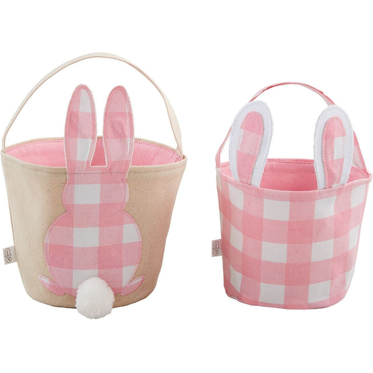 Mud Pie Pink Check Bunny Basket Set