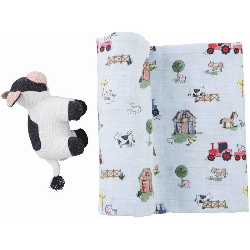 Mud Pie Blue Cow Swaddle And Rattle