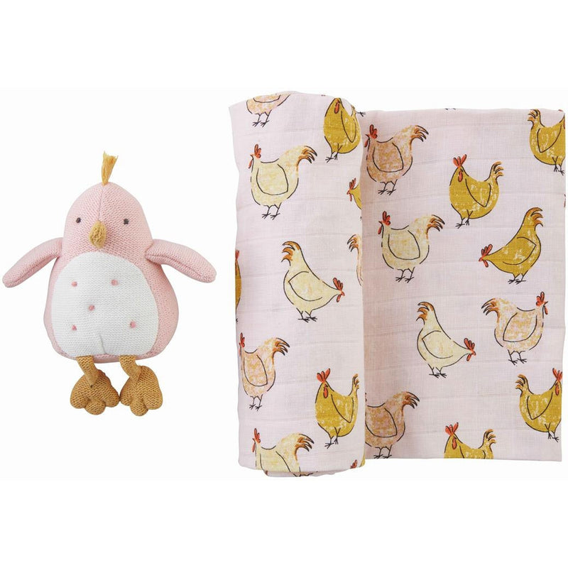 Mud Pie Pink Chick Swaddle And Rattle
