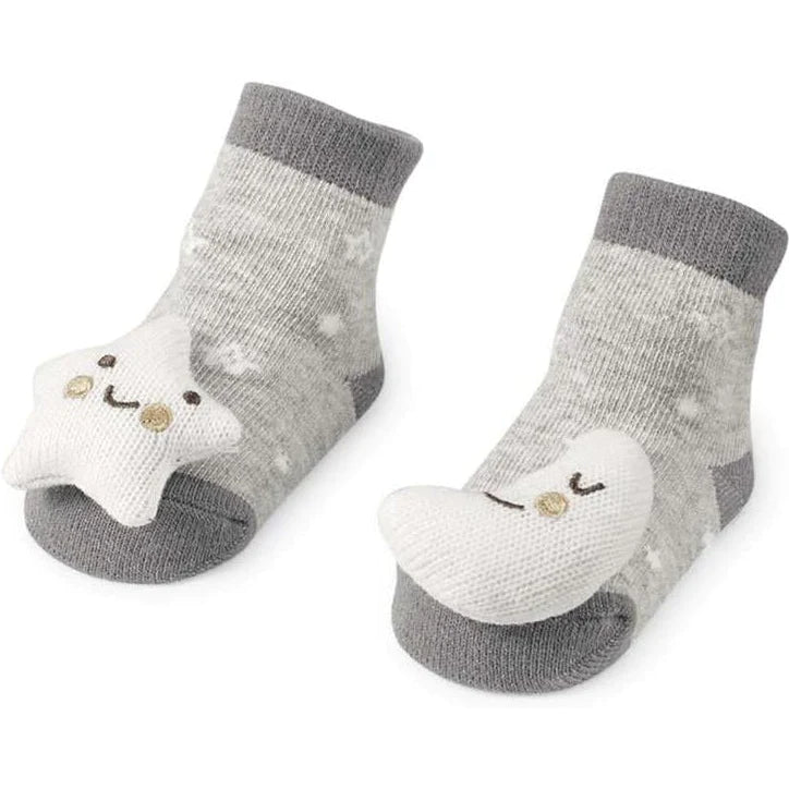 Mud Pie Gray Moon & Star Rattle Toe Socks