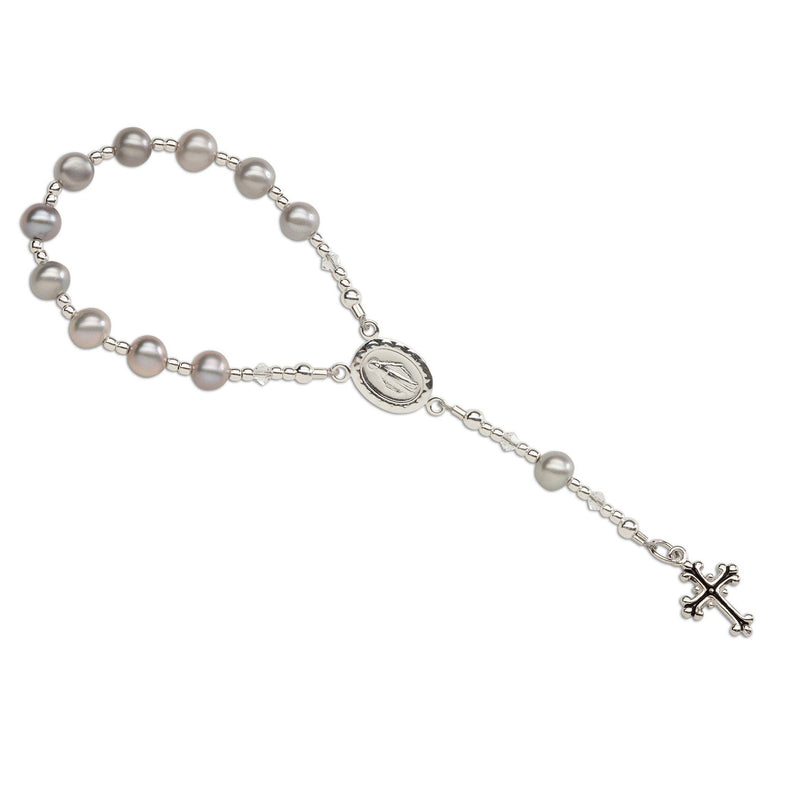 Sterling Silver Grey Baby Rosary Baptism Christening Gift