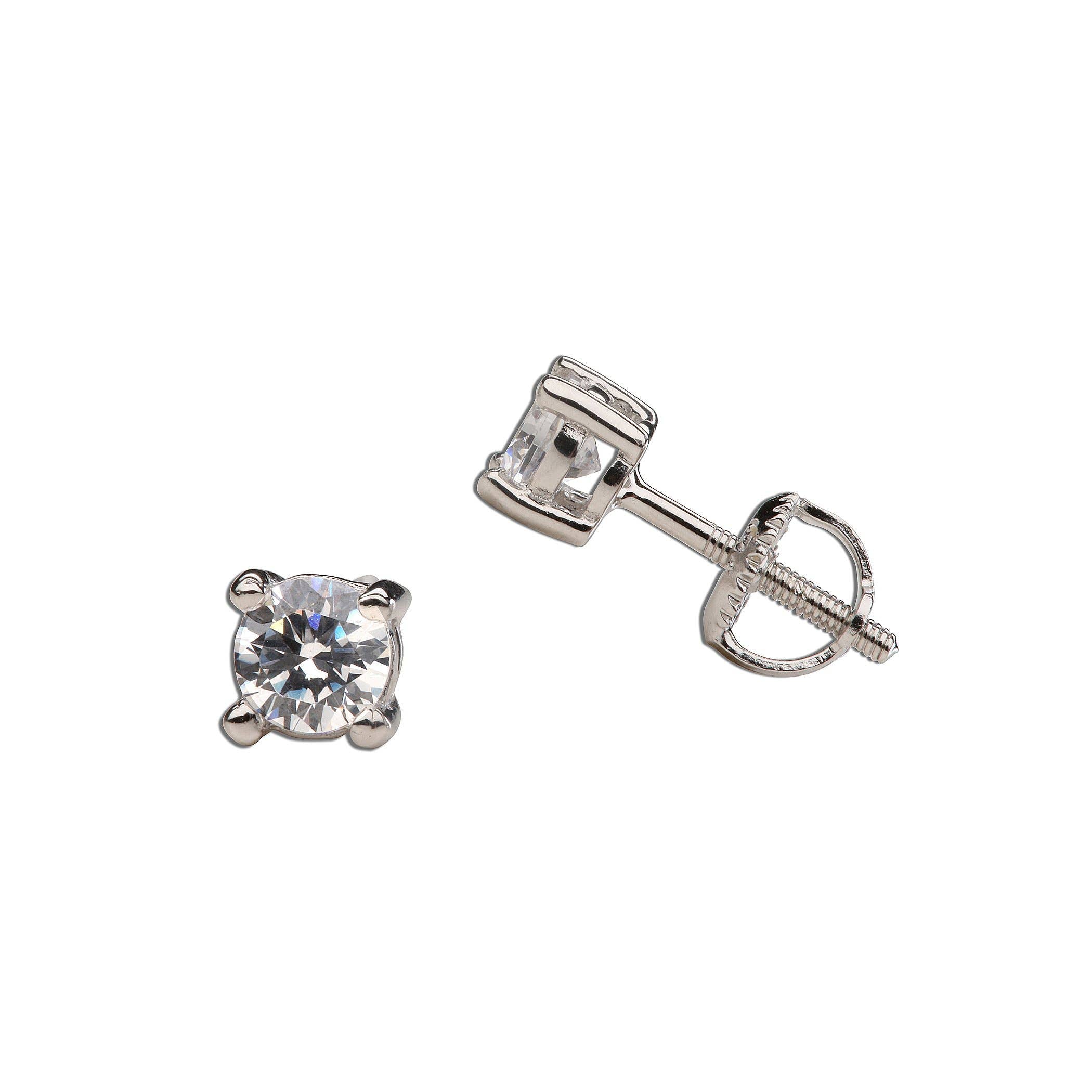 Sterling Silver Clear CZ Stud Earrings for Baby and Children