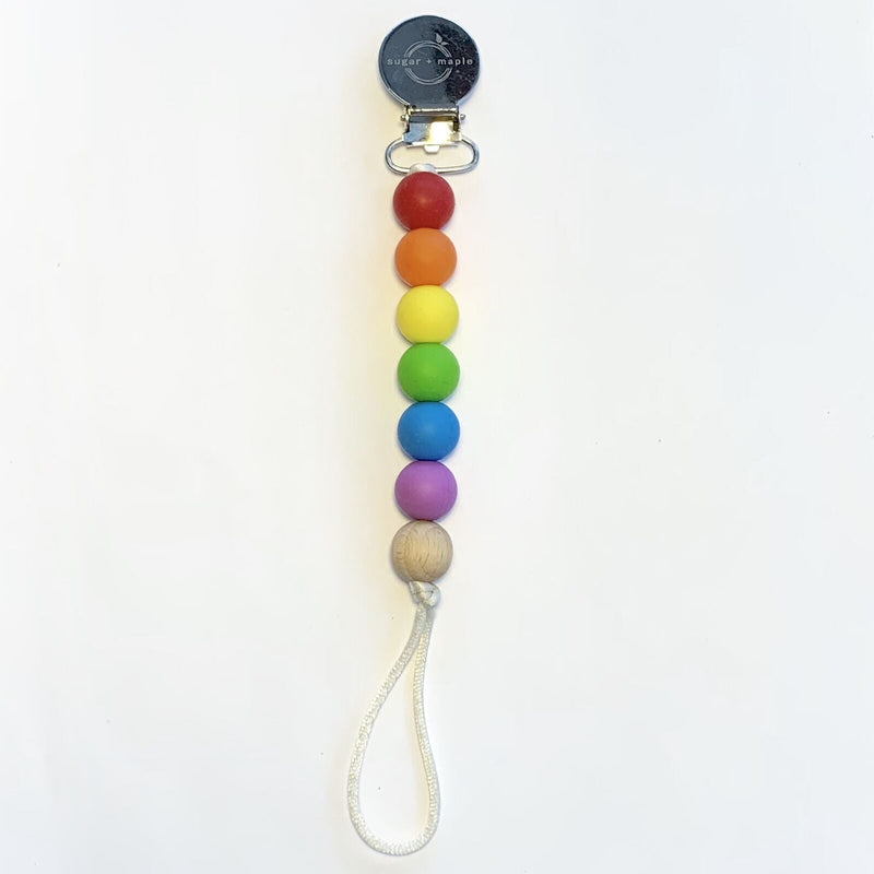Sugar + Maple Pacifier + Teether Clip | Silicone with 1 Beechwood Bead