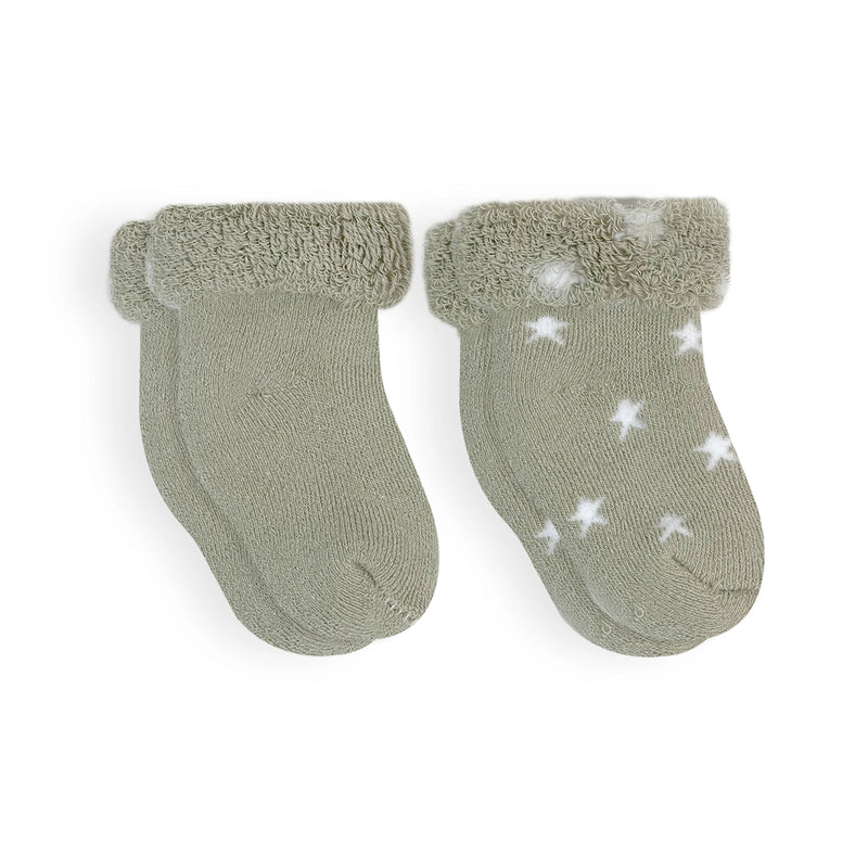 Solid/Stars Infant Socks - 2 Pack - Sage