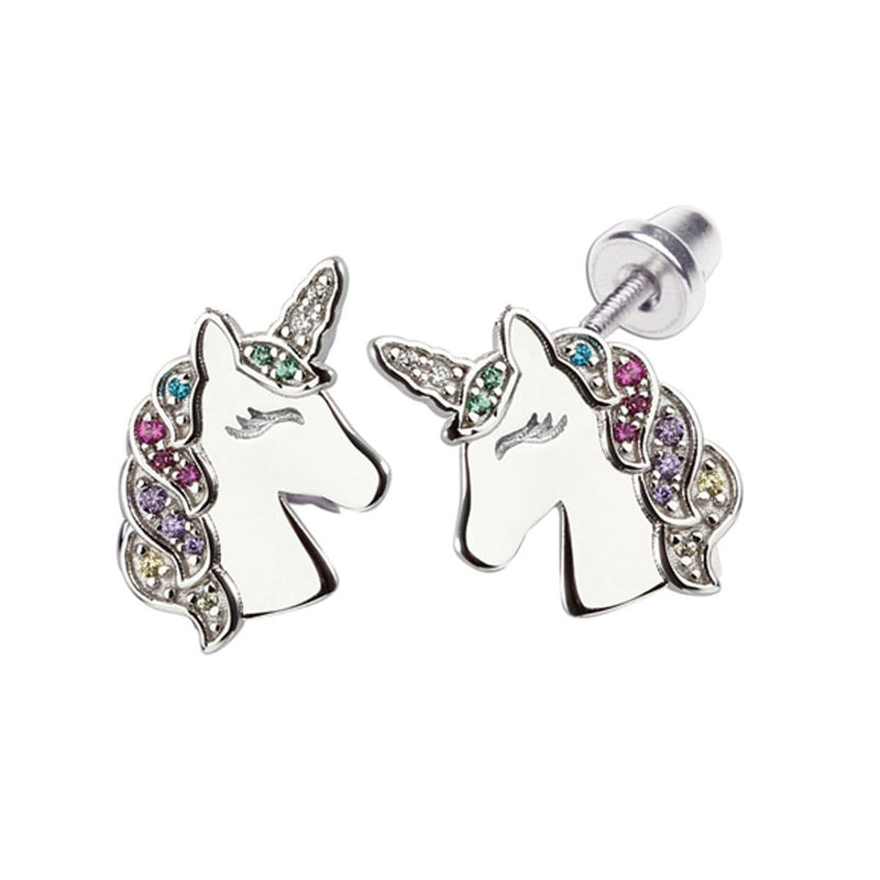 Sterling Silver Girls Rainbow Unicorn Earrings for Kids