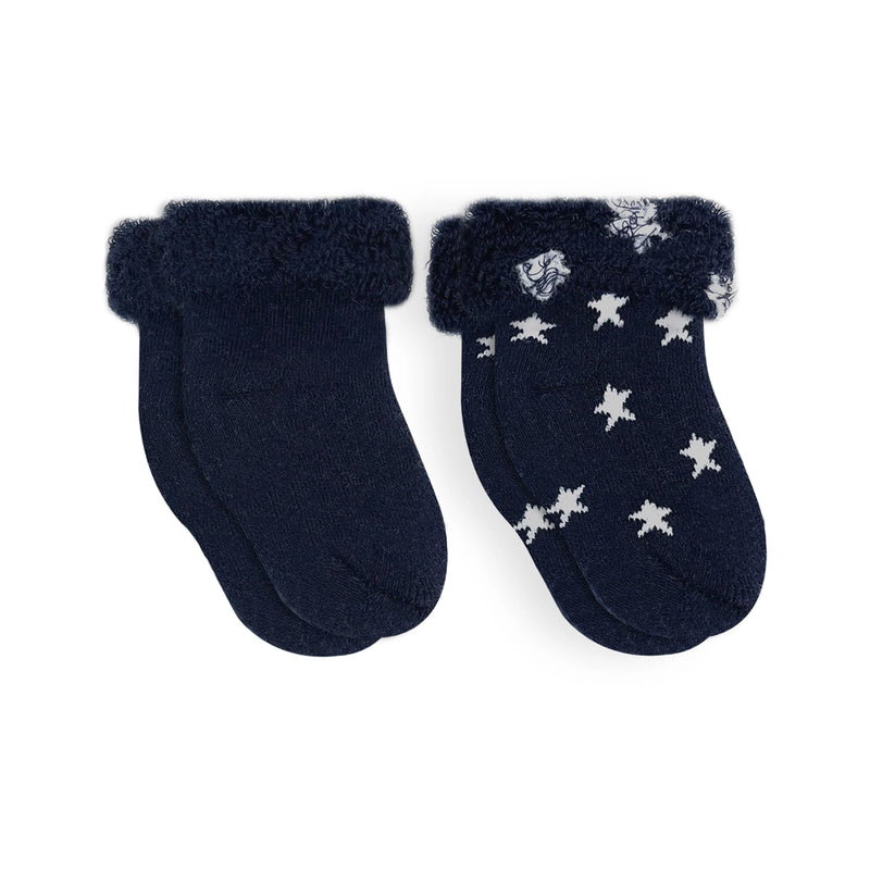 Solid/Stars Infant Socks -2 pack - Navy