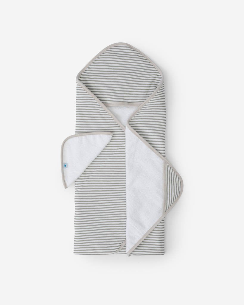 Little Unicorn Hooded Towel & Washcloth Set - Grey Stripe