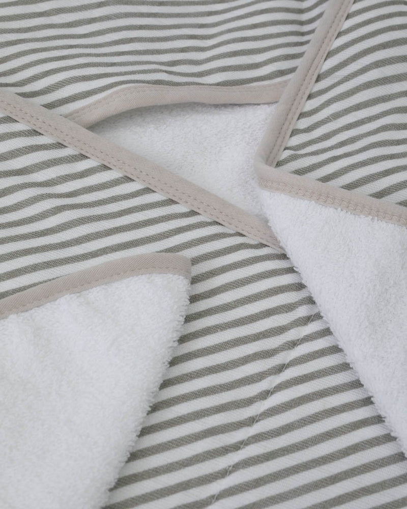 Little Unicorn Hooded Towel & Washcloth Set - Grey Stripe
