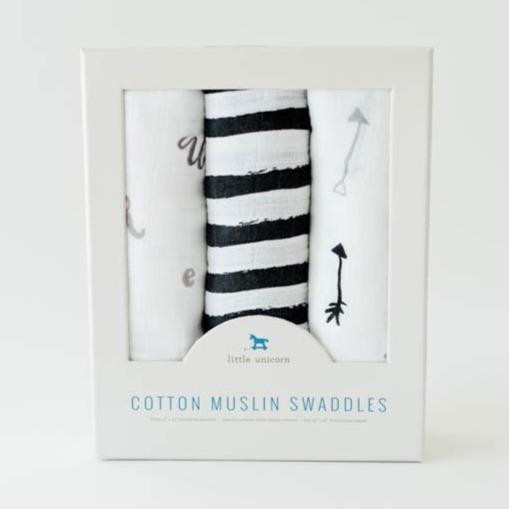 Little Unicorn Cotton Swaddle Set - Black and White
